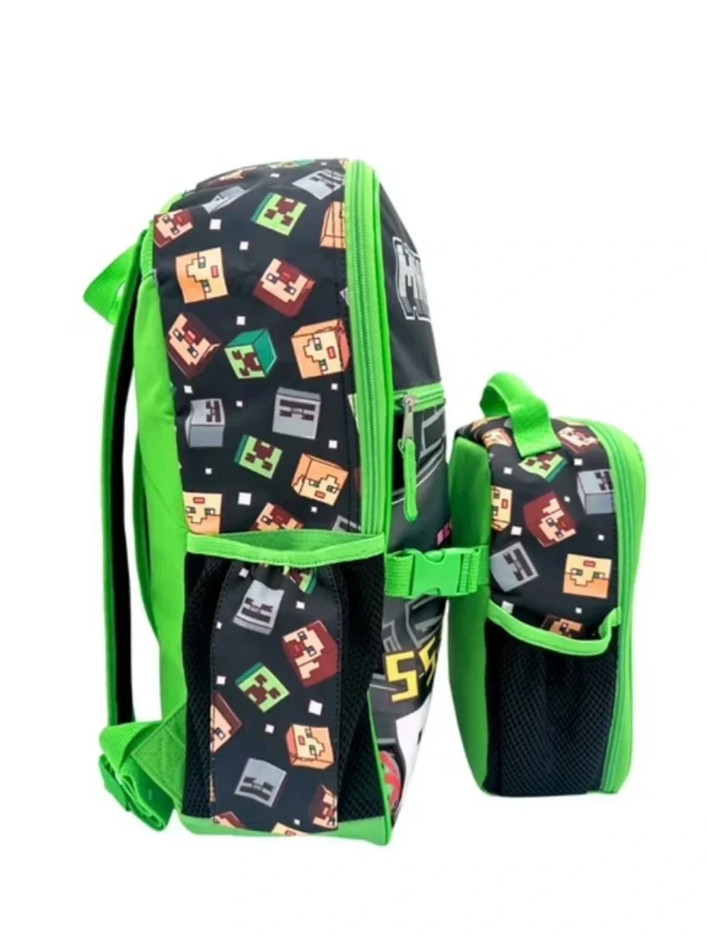 Minecraft Creeper Green Black Backpack Lunch Bag Set Kids Polyester